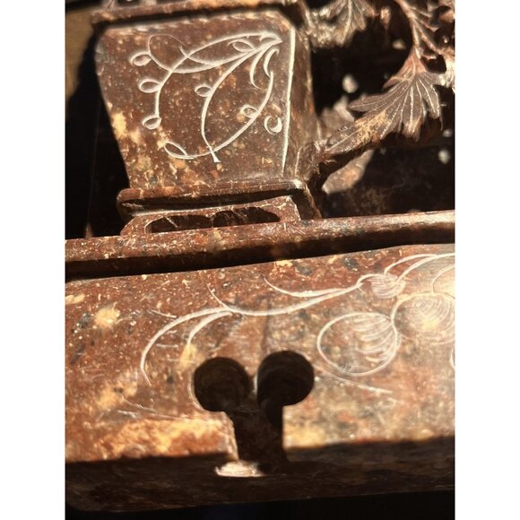 Handcarved Soapstone  Flower Pot & Peacock Reddish Brown Bookend MCM - Picture 15 of 15